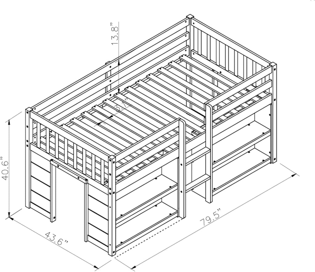 Grey LED Twin Low Loft Bed with Storage Shelves B739983