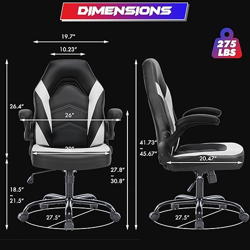 Black White Ergonomic PU Leather Swivel Desk Chair with Flip-up Armrest J9320