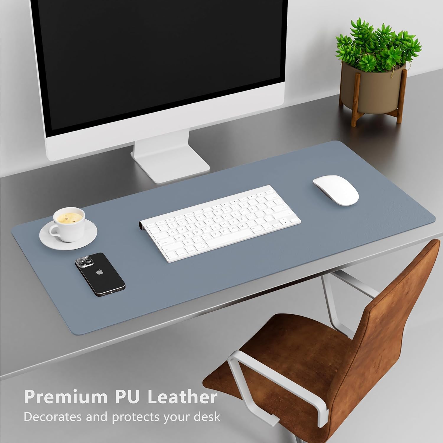 Azure Blue 35.4''x16.9'' Waterproof PU Leather Desk Pad K74389