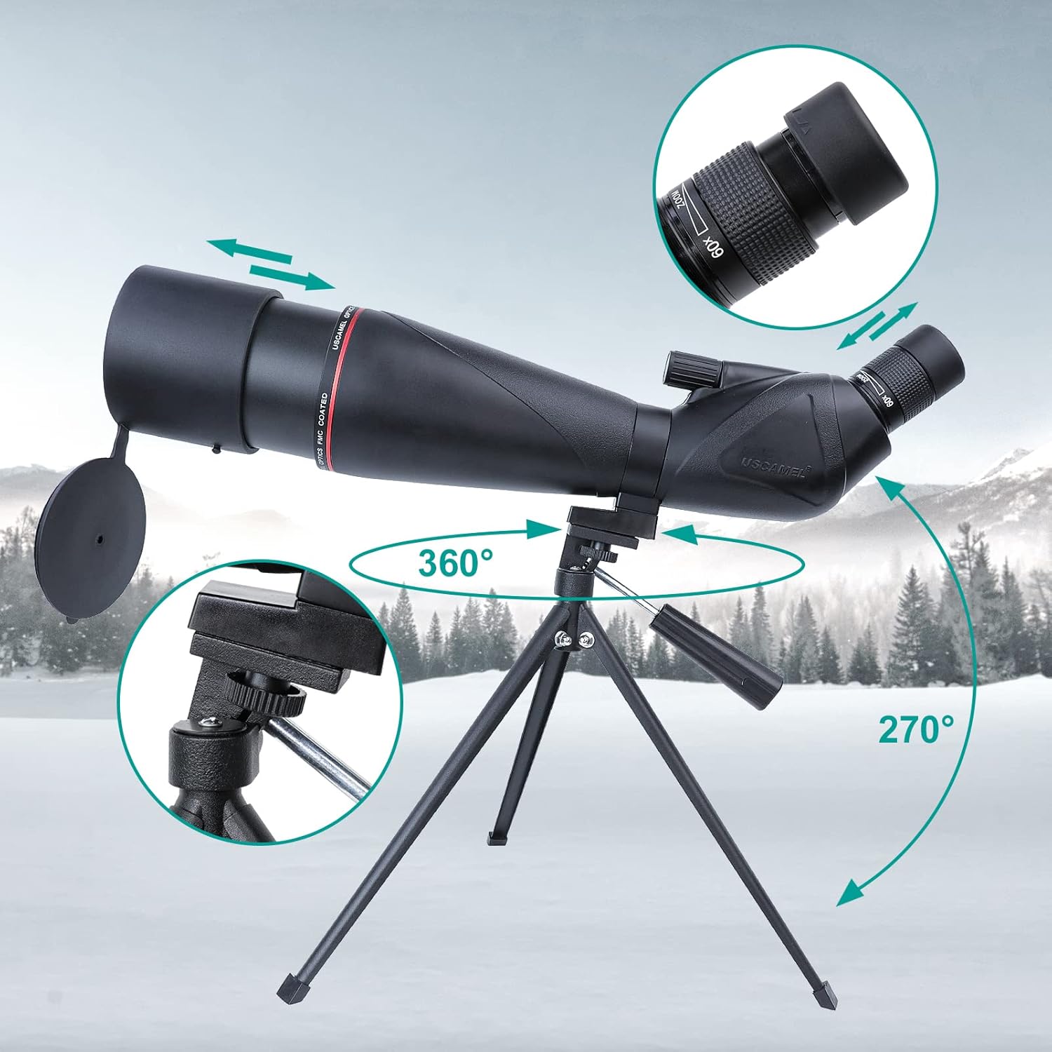 20-60x80 Waterproof BAK4 Spotting Scope with Tripod Q261