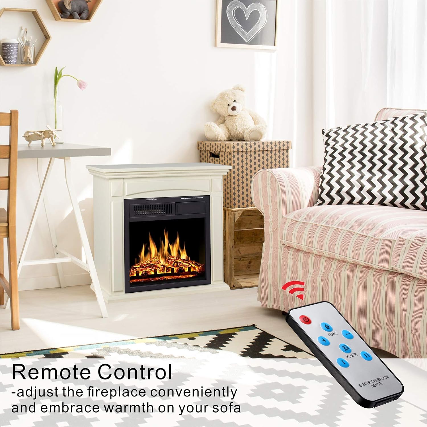 26’’ Electric Fireplace Heater with Remote Control, White S23153
