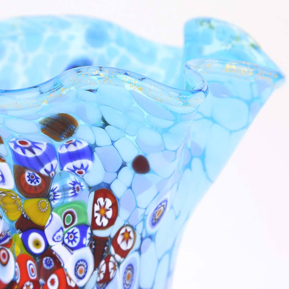 Aqua Murano Glass Millefiori Vase O7845