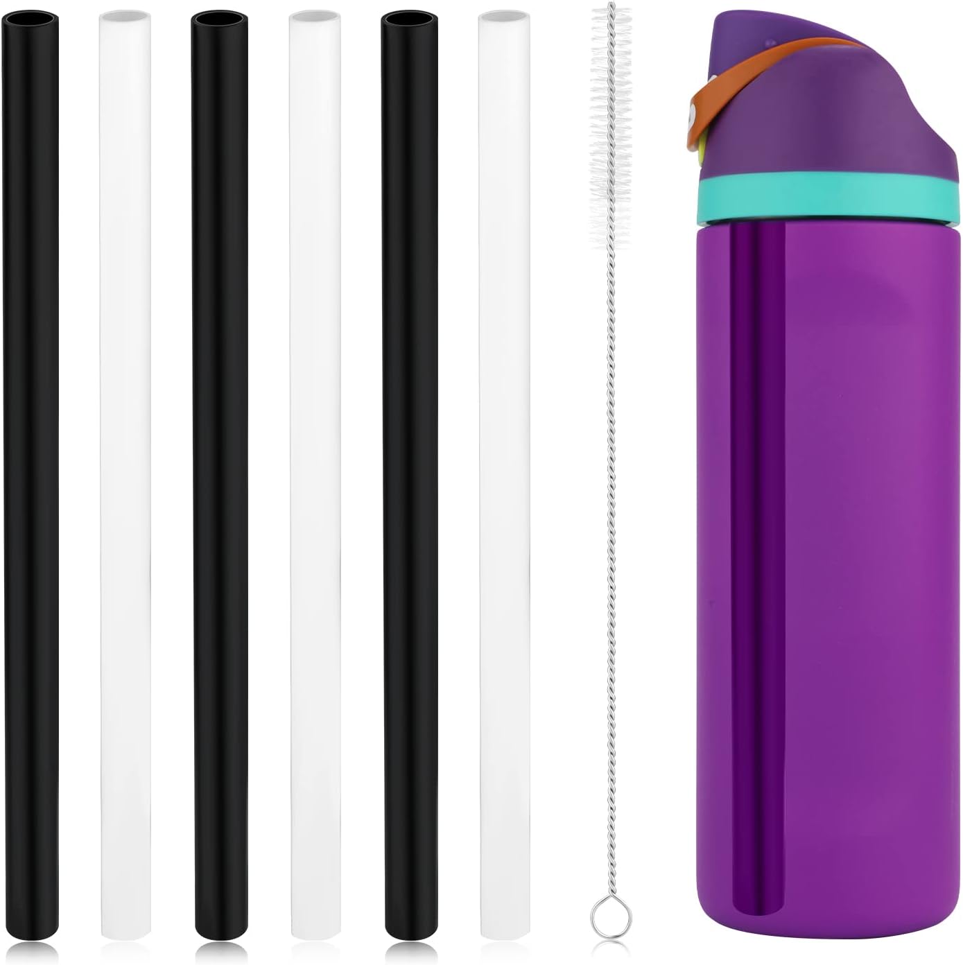 6pcs Reusable Plastic Straws with Cleaning Brush for 24 oz Water Bottle K53855