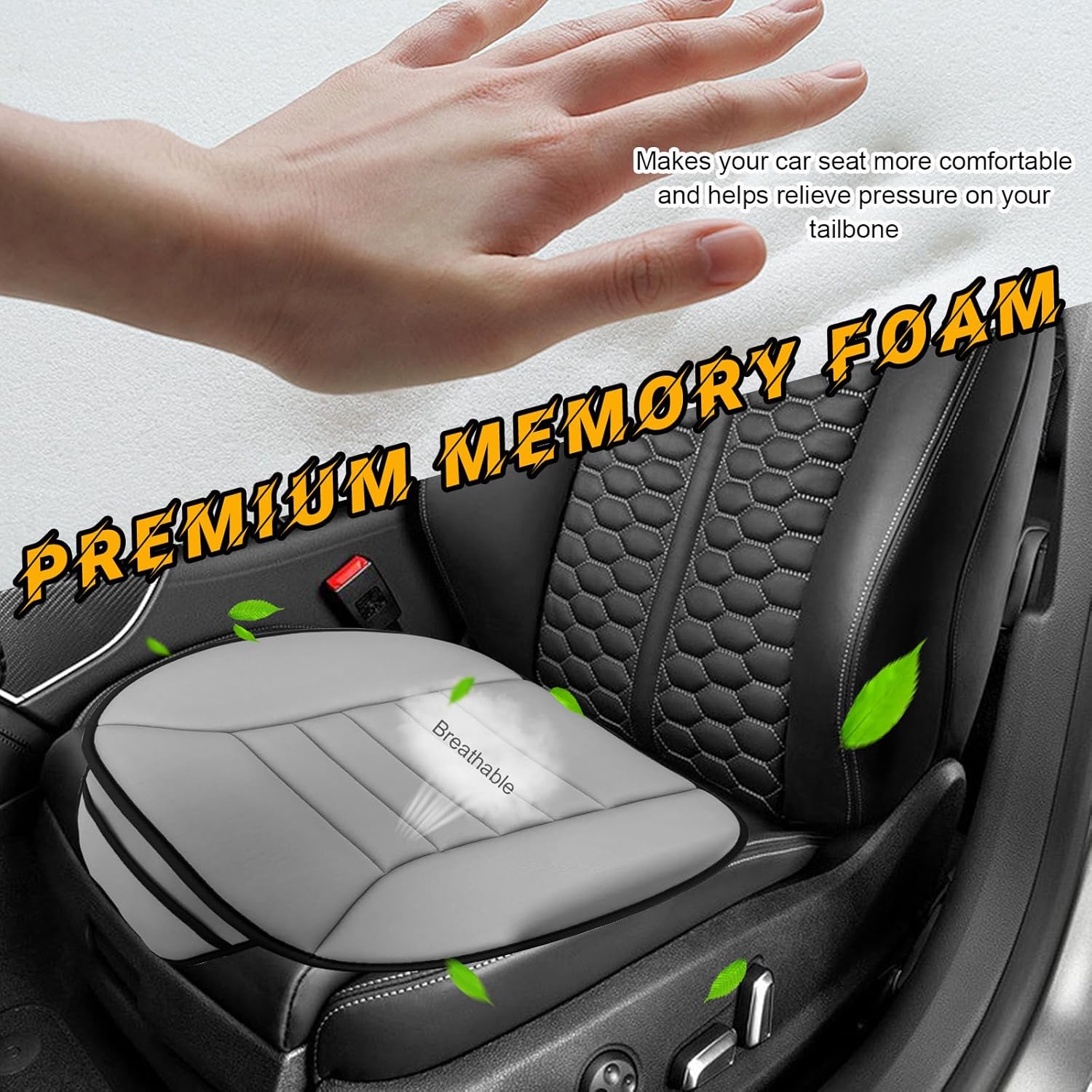 Gray Memory Foam Car Seat Cushion with Non-Slip Bottom E21733