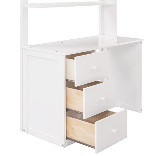 Full Loft Bed with Desk, Wood, Storage Drawers, Wardrobe and Shelf, Espresso W947