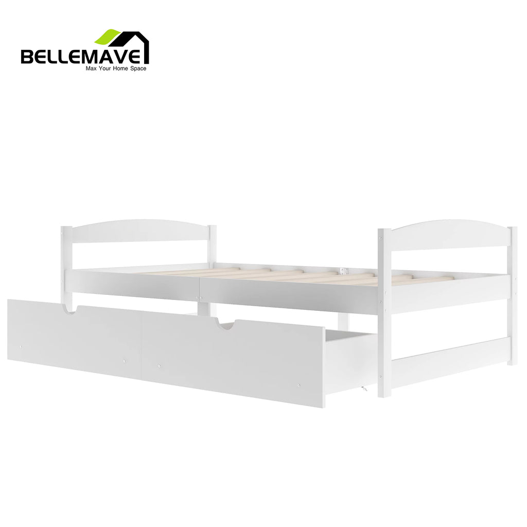 White Twin Size Platform Bed with 2 Drawers C3265