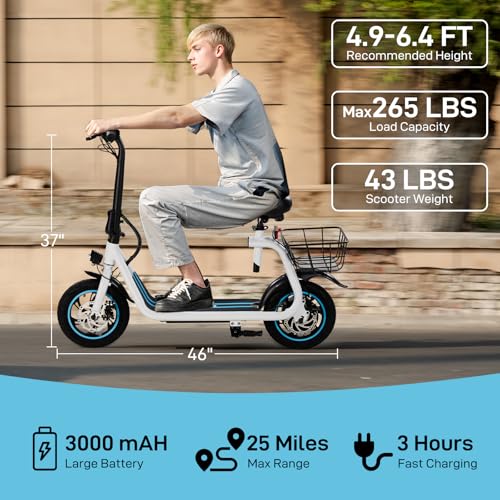 Foldable Electric Scooter with 12" Pneumatic Tire, Seat, Wide Deck, Dual Disc Brake F775