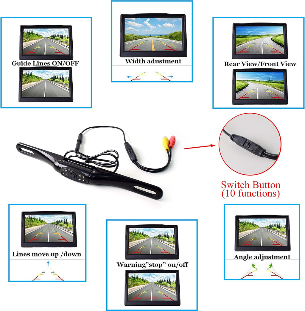 5 TFT LCD Monitor License Plate Backup Camera with 8 LED Night Vision R87014