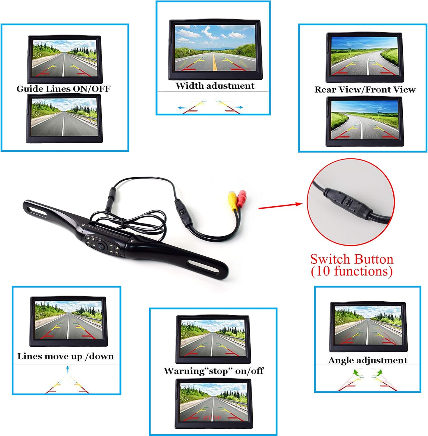5 TFT LCD Monitor License Plate Backup Camera with 8 LED Night Vision R87014
