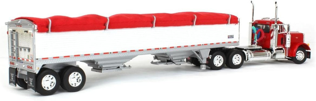 Red Peterbilt 379 Day Cab with White Wilson Pacesetter Grain Trailer U2390