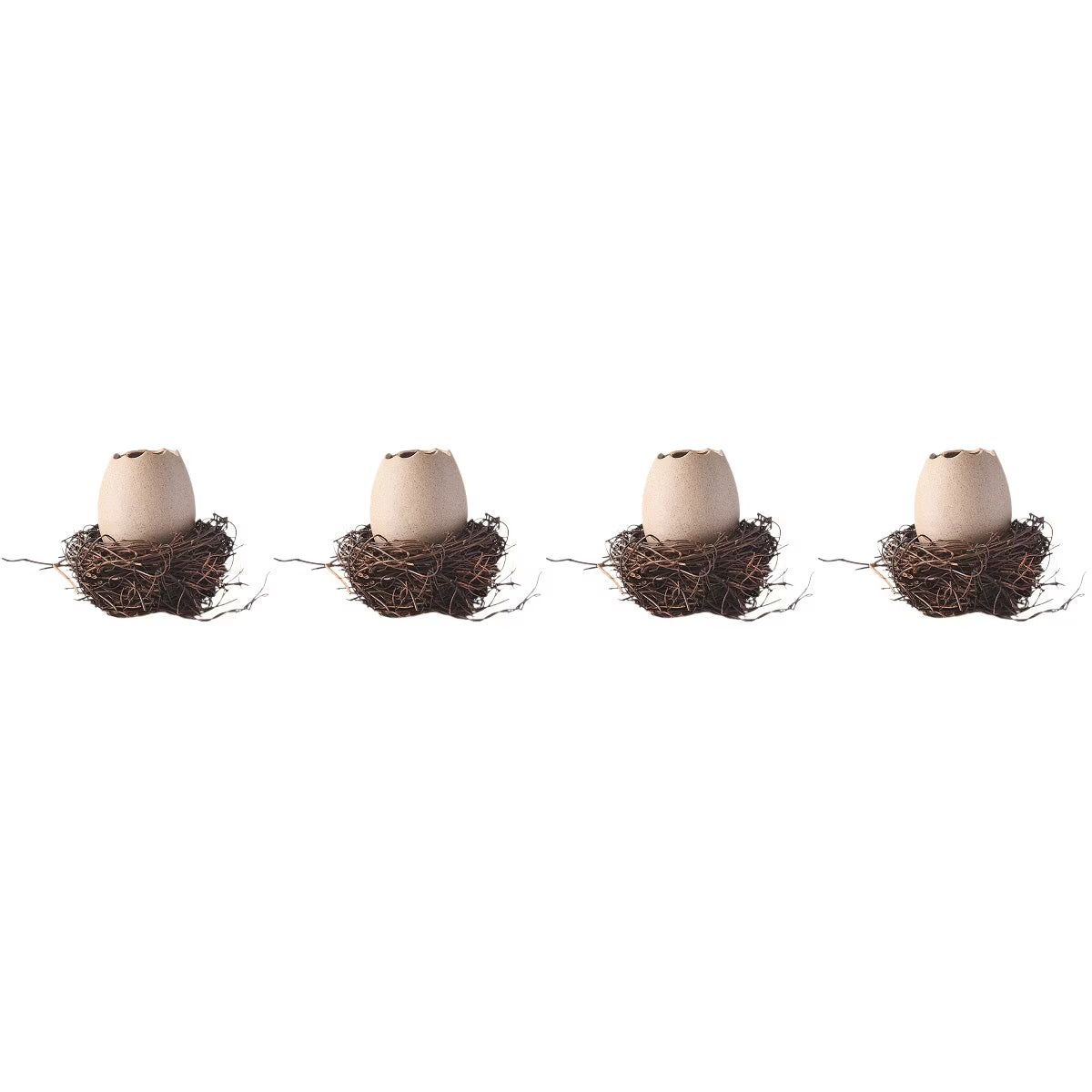 4 Sets Small Ceramic Vase Succulent Planter with Bird Nest B951451