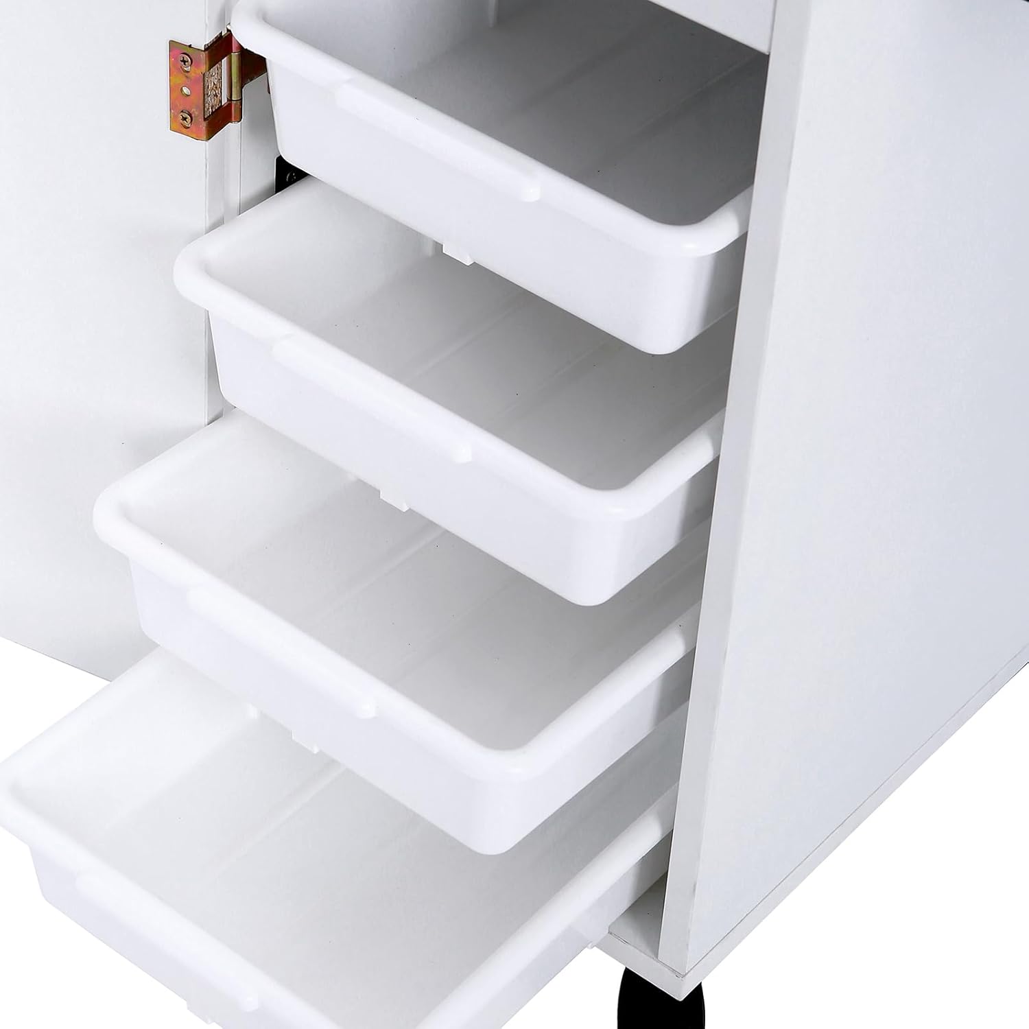 Rolling Hair Salon Storage Cart with Wheels & 3 Hair Dryer Holders & Drawers & Lock J99478