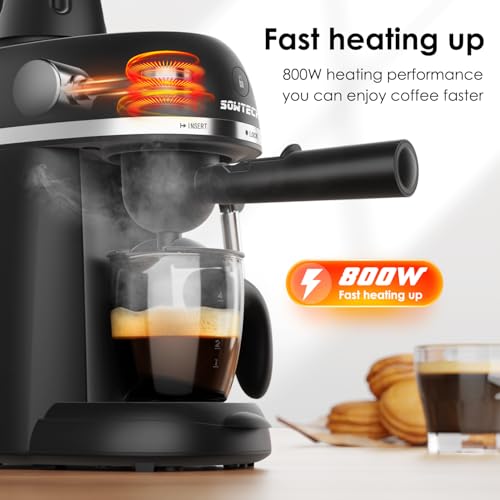 Black 3.5 Bar Espresso Cappuccino Machine with Milk Frother, 800W T16044