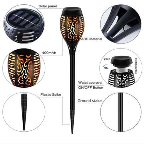 4 Pack Solar Torch Light with Flickering Flame, Waterproof Solar Garden Lights W81203