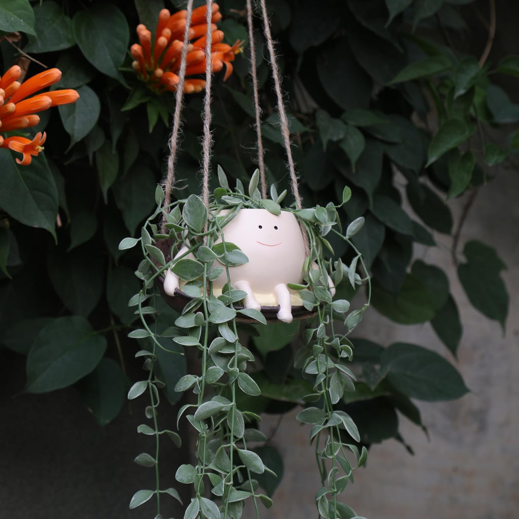 Hanging Swing Chair Planter Pot Smile Face Plant Pot for Indoor Outdoor Plants Cute Head Flower Pots B932