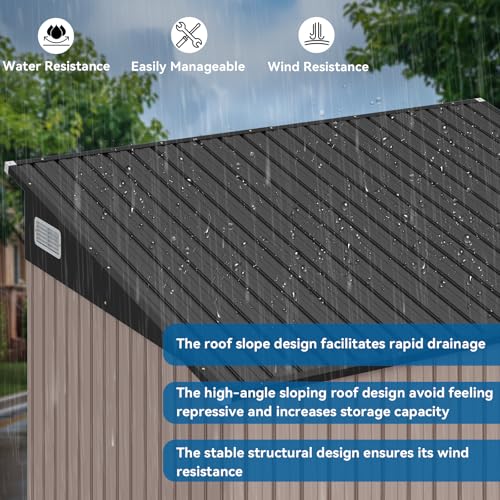 Black Galvanized Steel Triple Doors Lean to Shed I117452