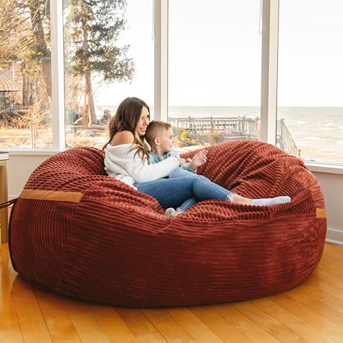 Deep Terracotta Corded Plush 6 feet Foam Filled Bean Bag Chair with Removable Cover G603