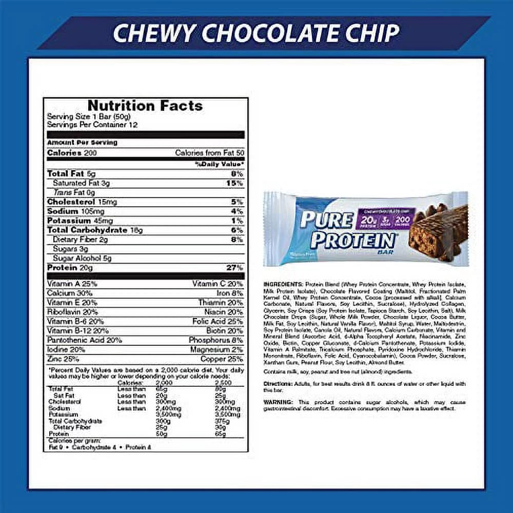 Chewy Chocolate Chip Protein Bars, 1.76oz, 12 Pack U723004