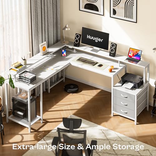 Rustic Brown L Shaped Gaming Desk with LED Lights and Power Outlets Q655