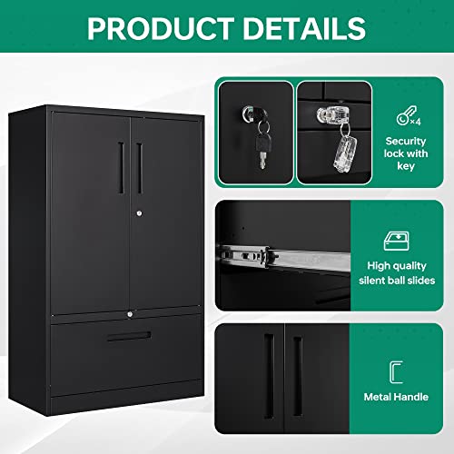 Black Metal 2 Drawer File Cabinet with Lock D88680