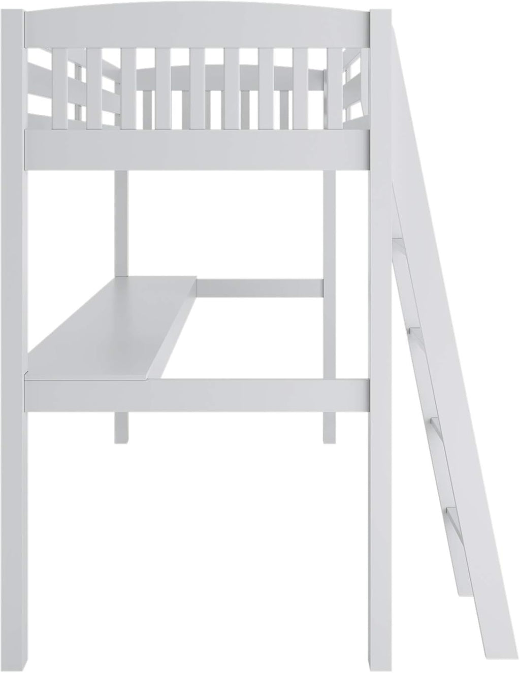 White High Loft Bed with Desk and Storage, Solid Wood Twin Size Loft Bed Frame with Stairs S70395