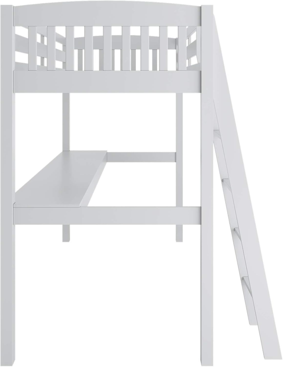 White High Loft Bed with Desk and Storage, Solid Wood Twin Size Loft Bed Frame with Stairs S70395