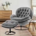 Gray Velvet Swivel Accent Chair with Ottoman Set D979559