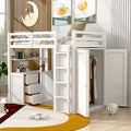 Full Loft Bed with Desk, Wood, Storage Drawers, Wardrobe and Shelf, Espresso W947