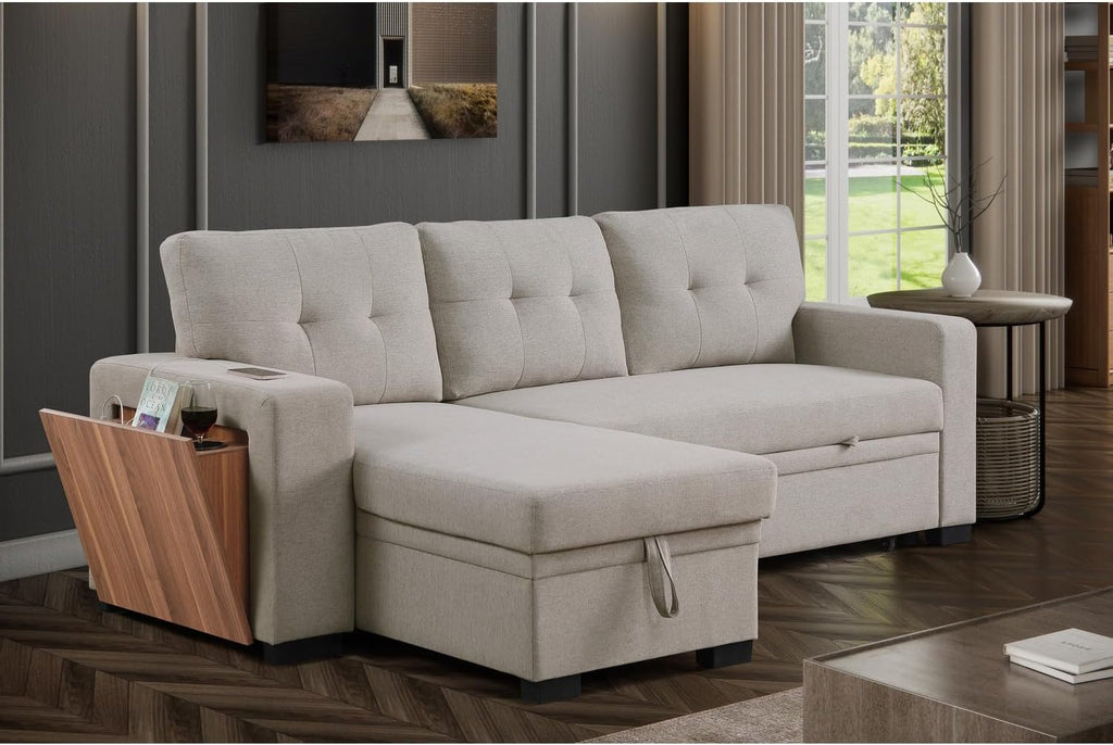 Light Gray Polyester Fabric L-Shaped Sleeper Sectional Sofa Bed M122