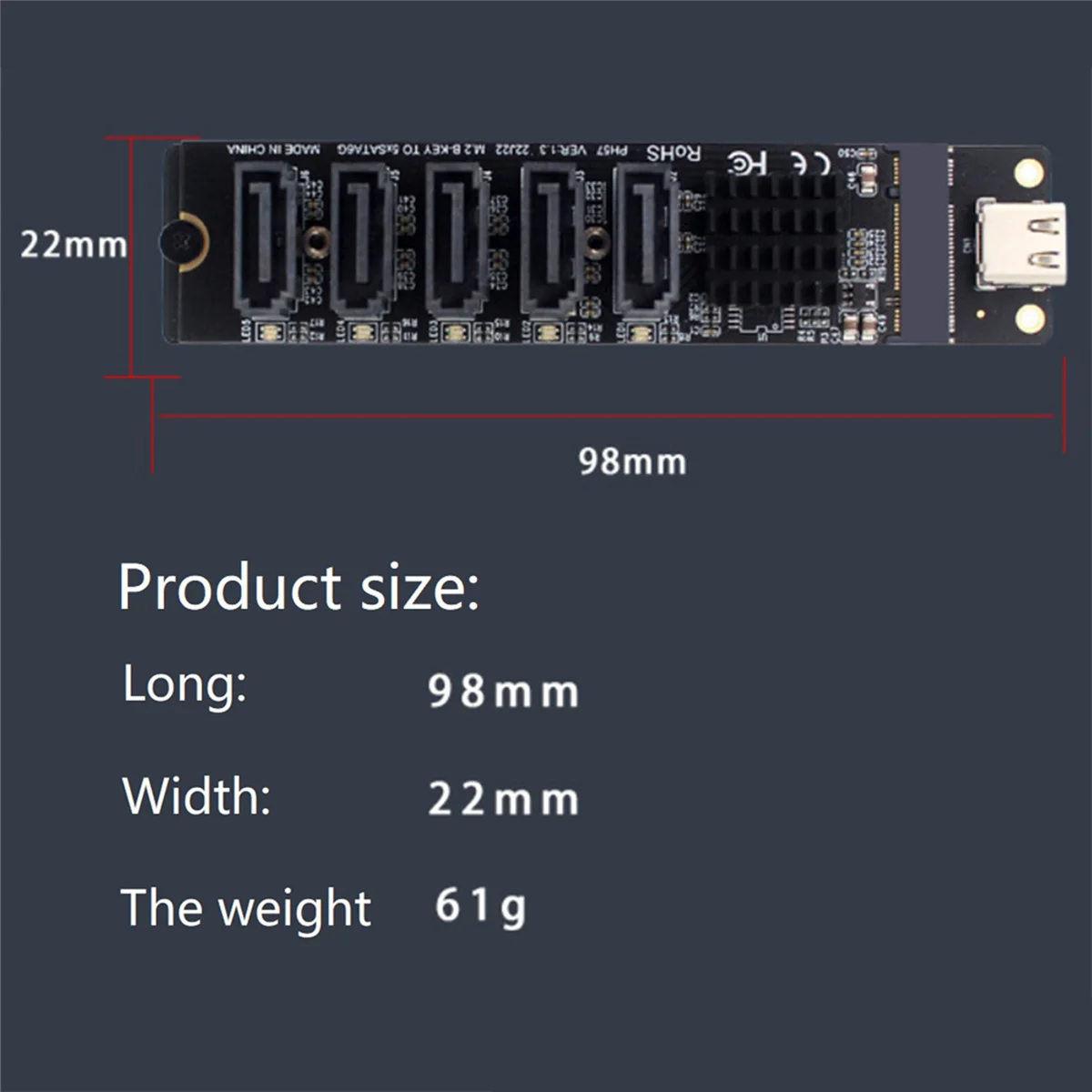 2X TYPE-C to SATA3.0 5 Ports Adapter Converter Card 6Gbps USB10G for SSD HDD Expansion, Black Z26237