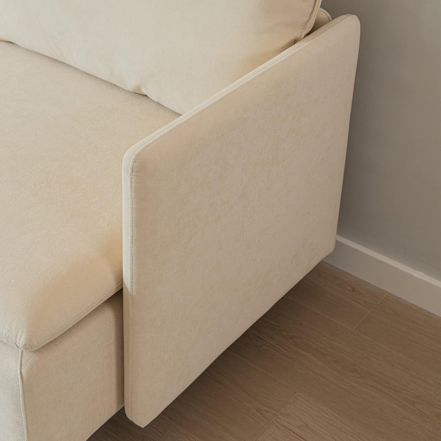 Beige Cotton Linen L Shaped Corner Sectional Couch T6288
