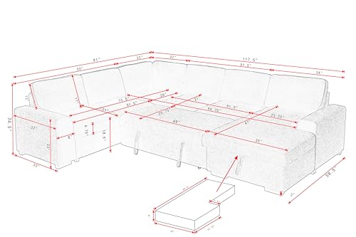 L-Shaped Chenille Sleeper Sectional Sofa with Storage Chaise F17508