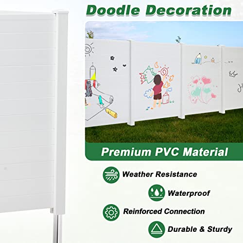 White 2 Panel Outdoor Privacy Screen with Iron Stakes N80183