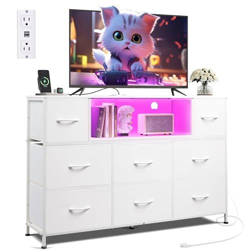 8 Drawer Fabric Dresser with LED Lights F453