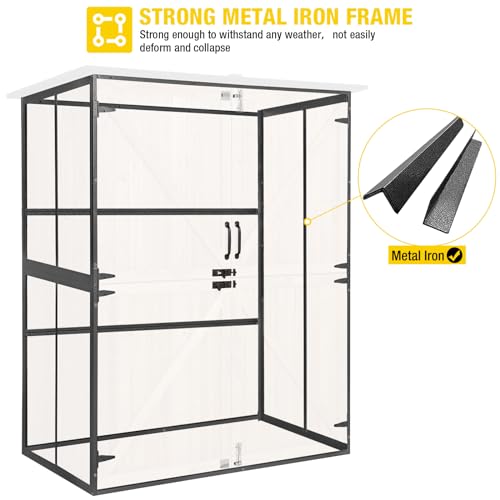 Outdoor Storage Shed with Metal Frame and Adjustable Shelfs (Brown) P9448