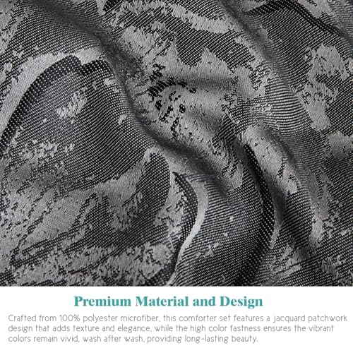 7-Piece Queen Comforter Set with Matching Curtains, Burgundy Jacquard Patchwork Bed in a Bag Bedding Set M882111