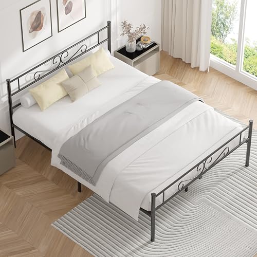 Full Size Bed Frame with Headboard, Heavy-Duty Metal Platform W375
