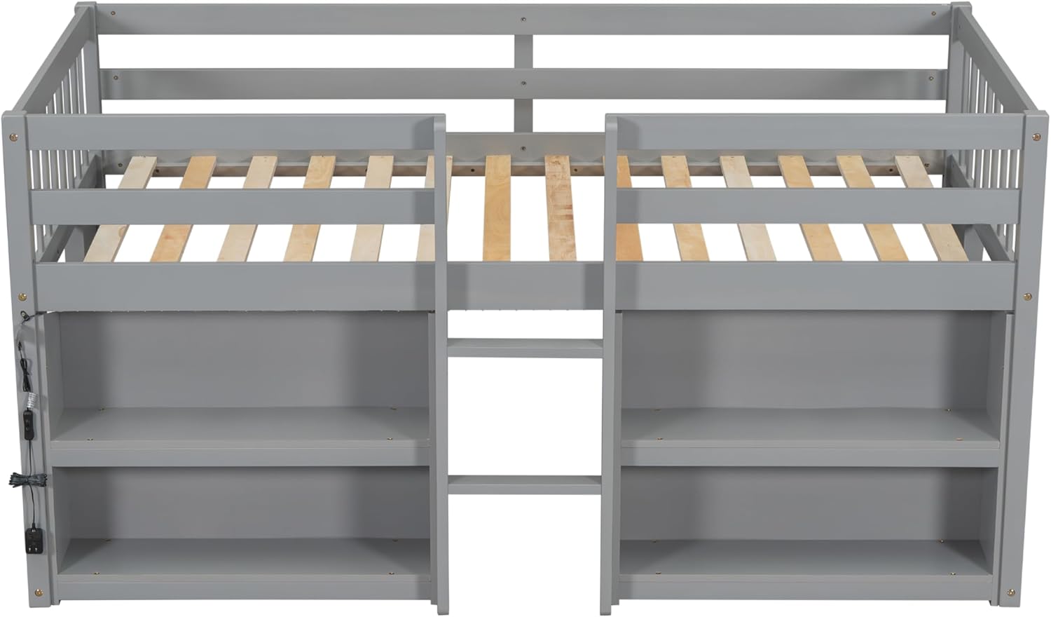 Grey LED Twin Low Loft Bed with Storage Shelves B739983