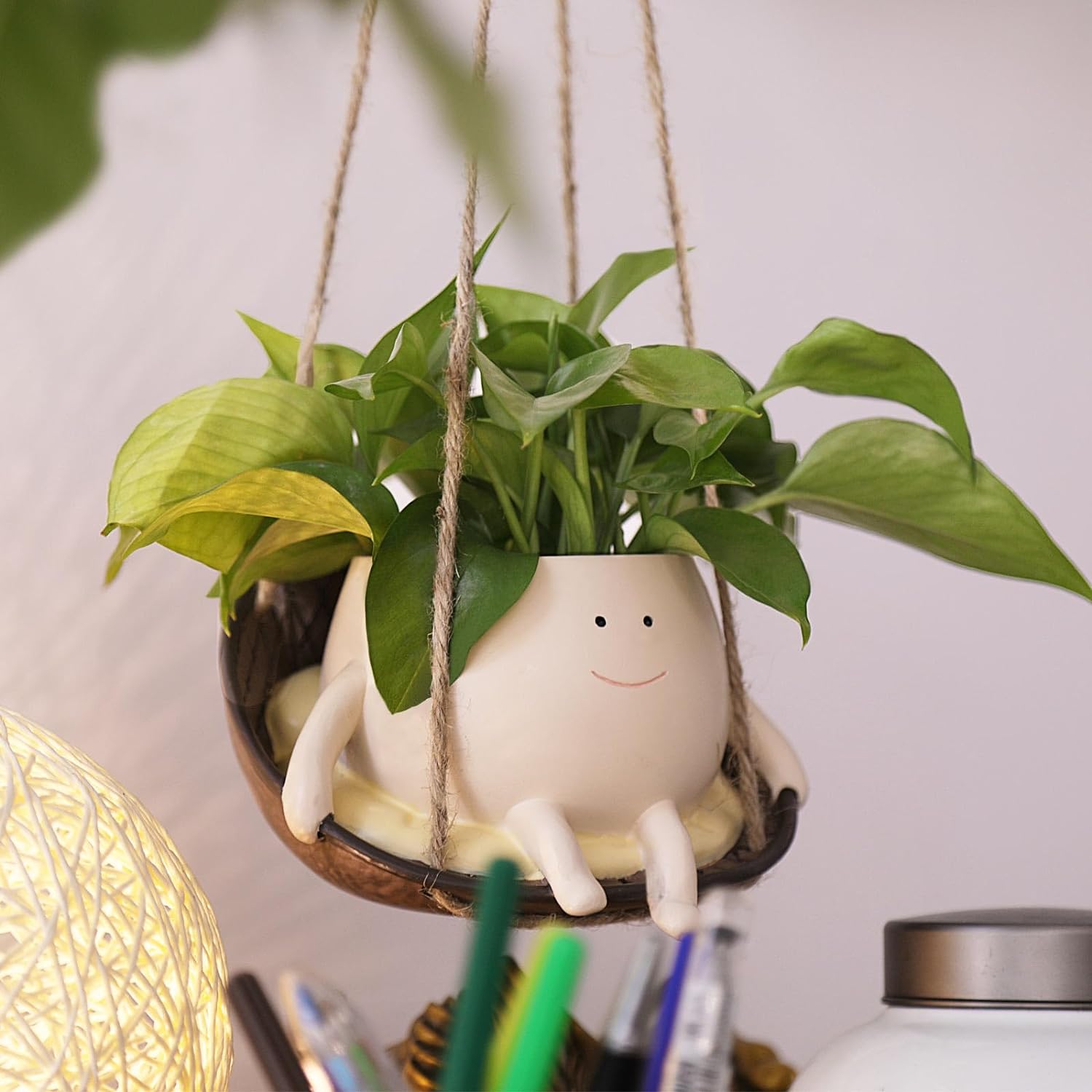 Hanging Swing Chair Planter Pot Smile Face Plant Pot for Indoor Outdoor Plants Cute Head Flower Pots B932