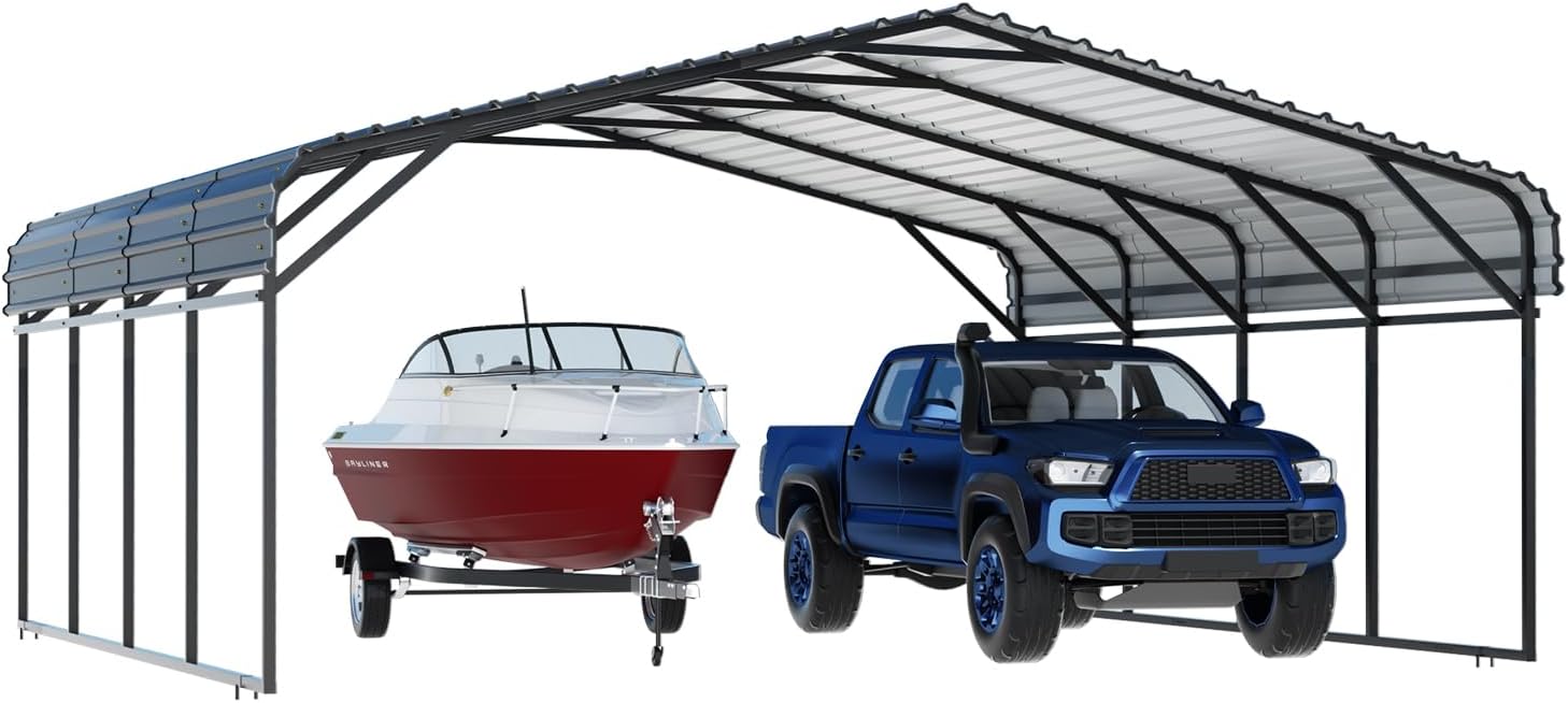 20' x 20' Metal Carport with Galvanized Steel Roof, Grey W377219
