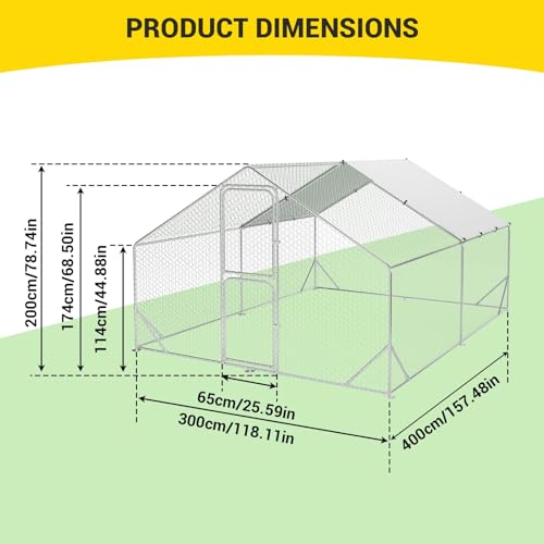 Large Metal Chicken Coop with Waterproof Cover 9.8 x 13.1 x 6.6ft K174