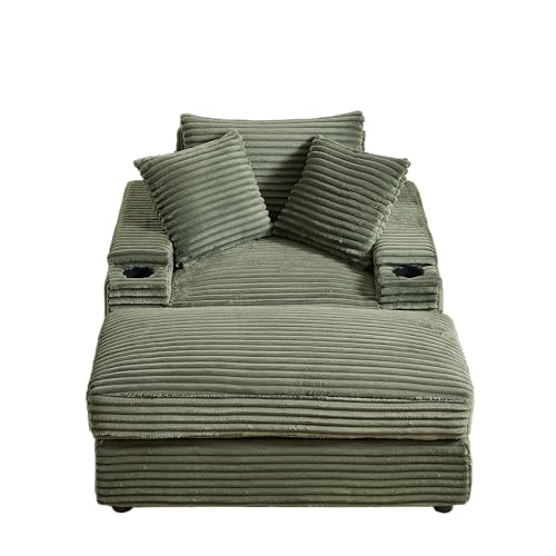 Oversized Corduroy Convertible Sleeper Sofa with Ottoman, Grey E741278