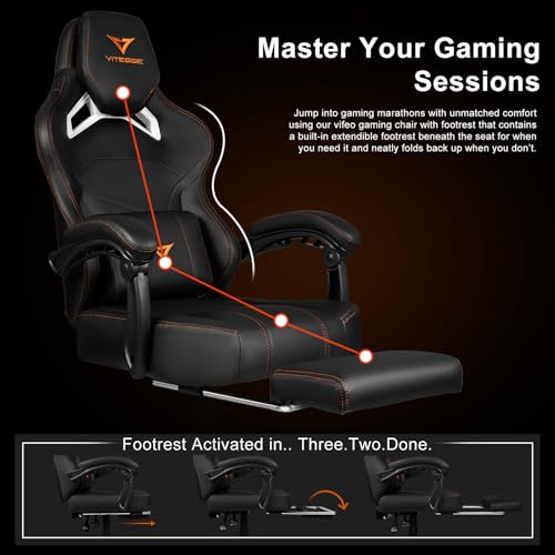 Big and Tall Gaming Chair with Footrest, Ergonomic Computer Chair (Black+Red) Y12139