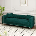 Blue Velvet 3 Seaters Sofa with Nailhead Decor and Metal Legs, 83" X96808