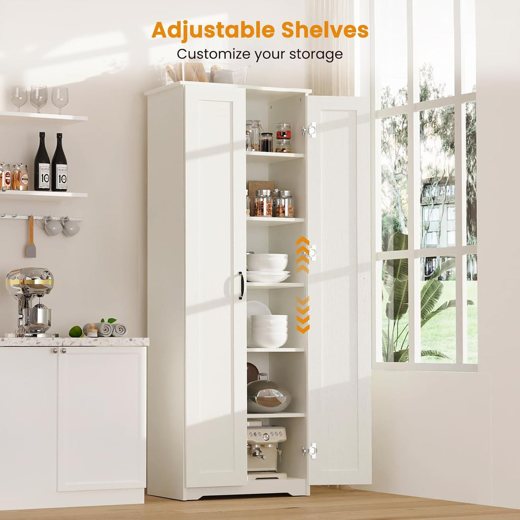 White 70" Tall Storage Cabinet with 2 Doors and 6 Adjustable Shelves E391927