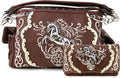 Brown Horse Embroidery Studded Concealed Carry Handbag Purse and Wallet H187637