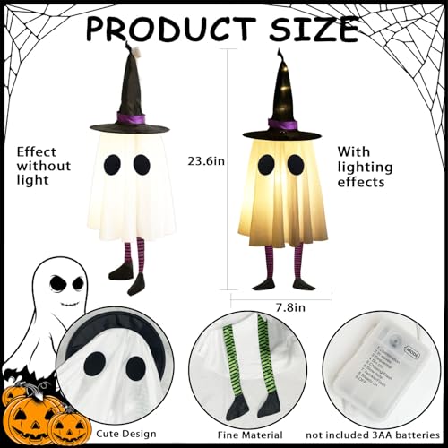 Set of 4 Halloween Hanging Ghosts with Witch Hat E50742