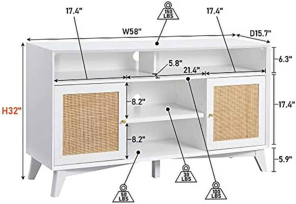 TV Stand with Natural Rattan Door L35777