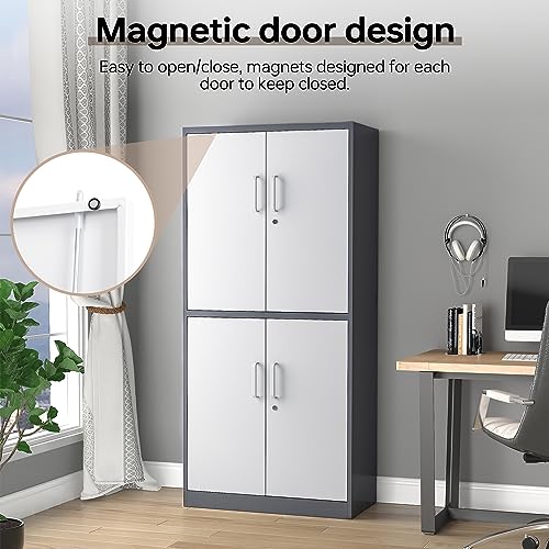 Black 72" Tall Steel Lockable Storage Cabinet with 2 Doors and 5 Adjustable Shelves M30463