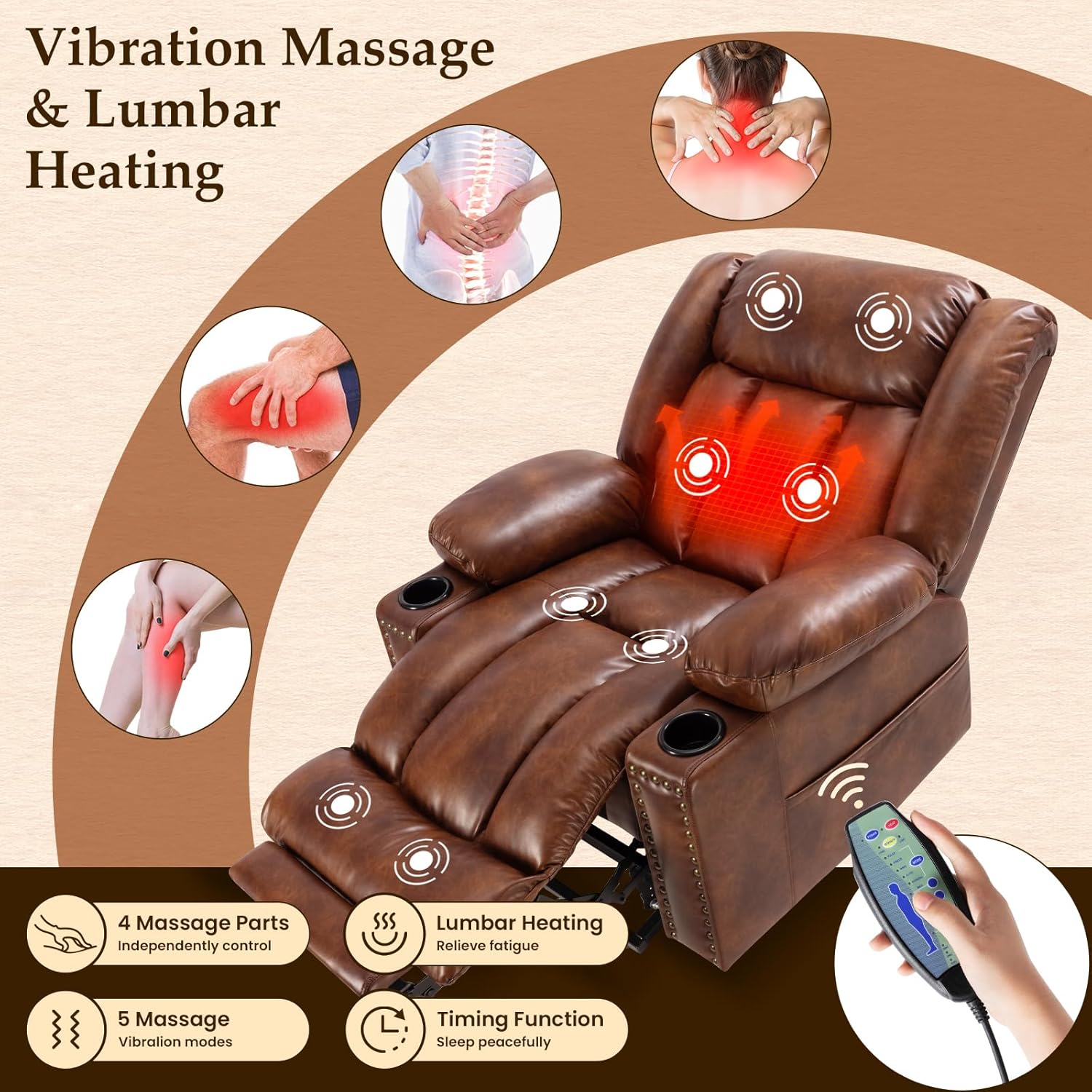 Large Power Lift Recliner with Extended Footrest, Heat and Massage T25496
